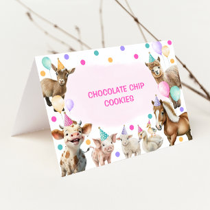 Girly Farm Animals Balloons Birthday Food Labels Table Number