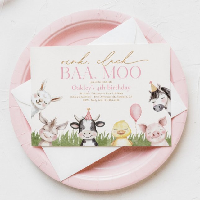Girly Farm Birthday Party Invitation (Creator Uploaded)