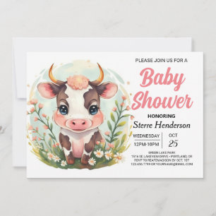  Girly Farmyard Magical Cow Baby Shower  Invitation