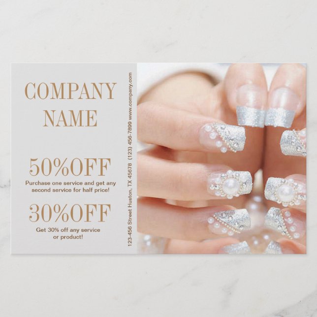 girly fashion beauty silver nail artist nail salon flyer (Front)