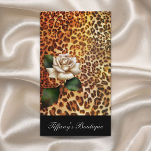 girly fashion stylish leopard print white rose business card