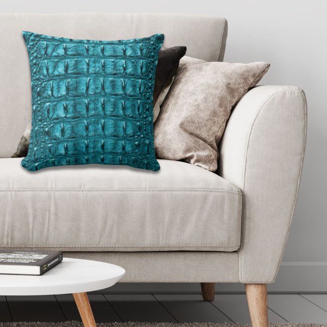 girly fashion turquoise blue Alligator Leather Cushion (girly fashion turquoise blue Alligator Leather Throw Pillow)