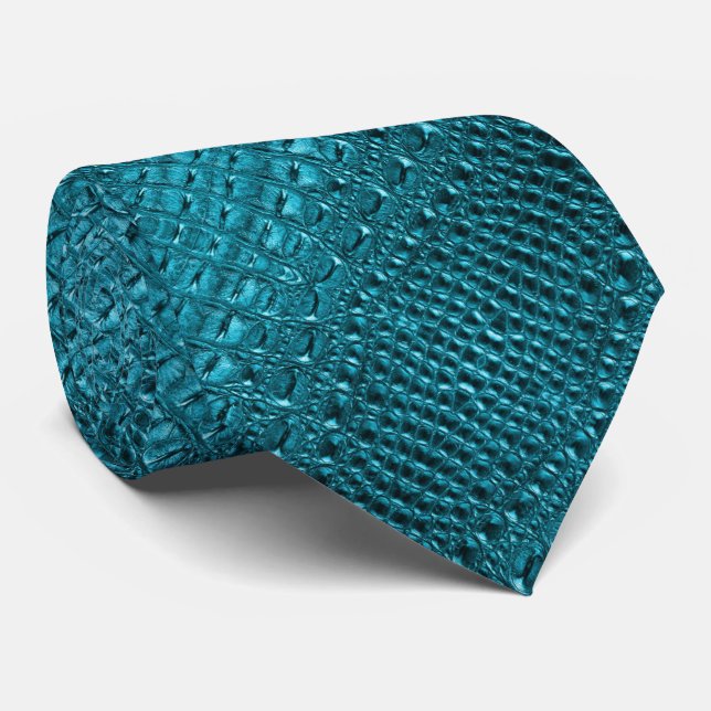 girly fashion turquoise blue Alligator Leather Tie (Rolled)