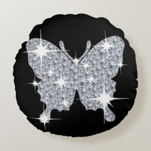 Girly faux Diamond sparkle Butterfly Round Cushion