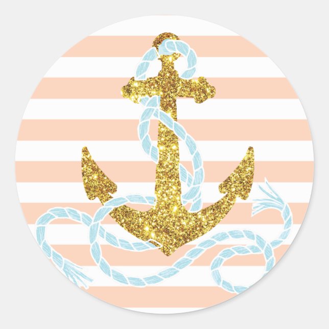 Girly Faux Glitter Anchor Classic Round Sticker (Front)