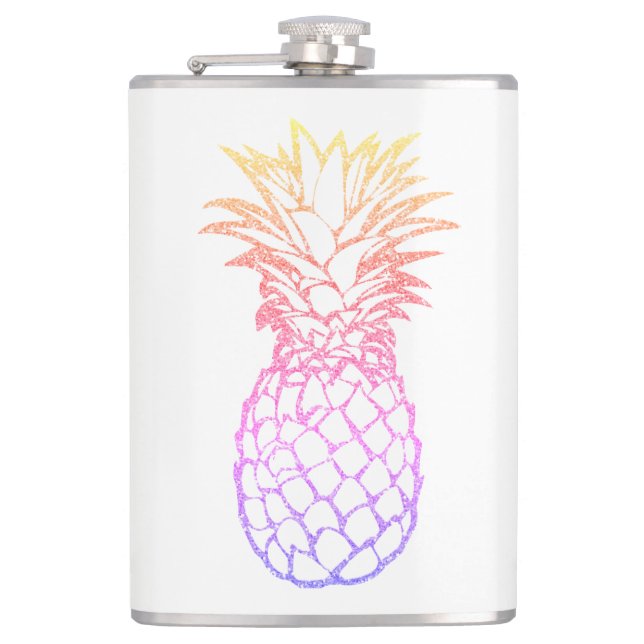 Girly Faux Glitter Pineapple White Flask 8oz (Front)