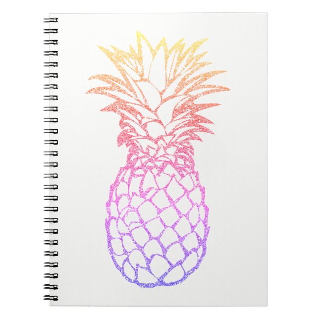 Girly Faux Glitter Pineapple White Spiral Notebook (Front)