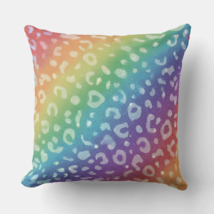 Girly Faux Glitter Rainbow Leopard Print Cushion