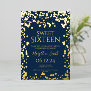Girly Faux Gold Foil Confetti Sweet 16 Navy