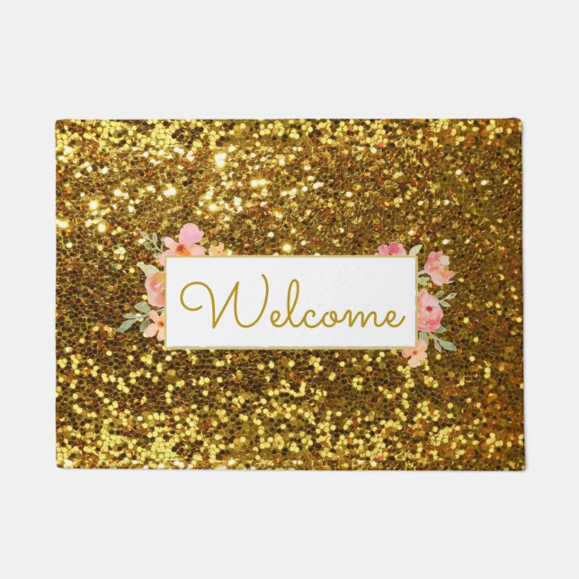 girly faux gold glitter welcome doormat (Front)