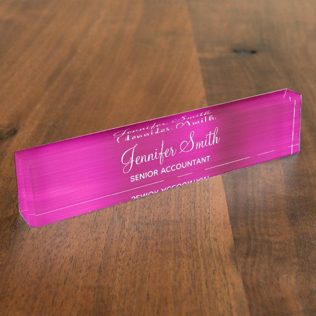 Girly Faux Hot Pink Foil Name and Job Title Nameplate (Side)