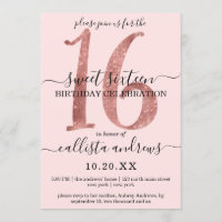 Girly Faux Rose Gold Blush Pink Glitter Sweet 16