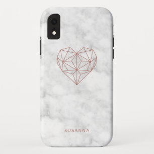 Girly Faux Rose Gold Geometric Heart   Marble Look iPhone XR Case