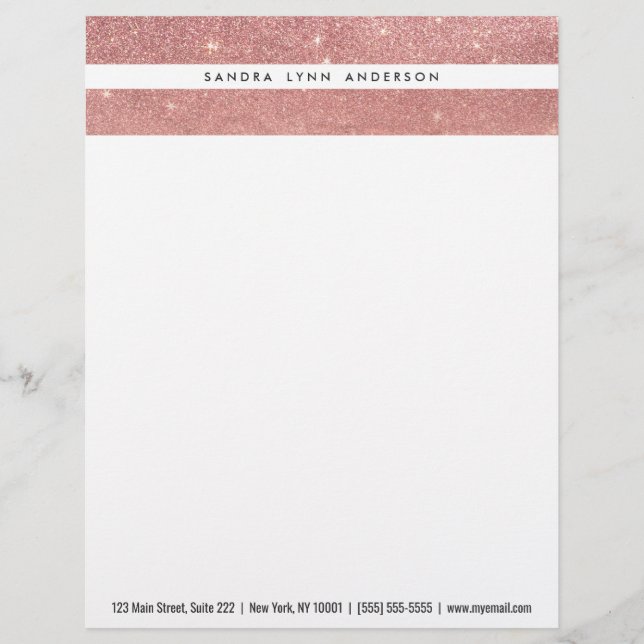 Girly Faux Rose Gold Glitter Crumbled Foil Ombre Custom Letterhead (Front)