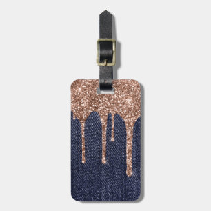 Girly Faux Rose Gold Glitter Jeans Luggage Tag