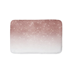 Girly Faux Rose Gold Sequin Glitter White Ombre Bath Mat
