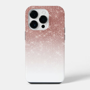 Girly Faux Rose Gold Sequin Glitter White Ombre iPhone 14 Pro Case