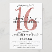 Girly Faux Rose Gold WhiteGlitter Sweet 16