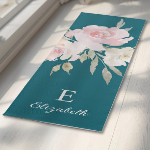 Girly Feminine Floral Name and Monogram Yoga Mat