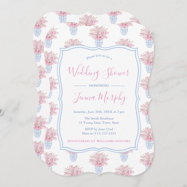 Girly Feminine Pink Floral Chintz Bridal Shower Invitation (Front/Back)