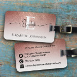 Girly Feminine Rose Gold Glitter White Monogrammed Luggage Tag<br><div class="desc">Travel in Glamourous Style with our Girly Rose Gold Glitter Monogrammed Luggage Tag! Elevate your travel experience with our feminine and chic luggage tag. The front design boasts a captivating transition from rose gold glitter to pristine white, providing the perfect canvas for a personalised white monogram and black script name....</div>