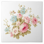 Girly Feminine Vintage Pink Roses Ceramic Tile<br><div class="desc">Gorgeous cluster of pink roses and daisies with blue wildflowers and sage foliage. Background colour can be customised.</div>