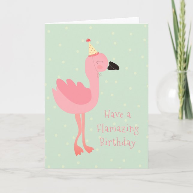 Girly Flamazing Birthday Flamingo Watercolor Pink Card (Front)