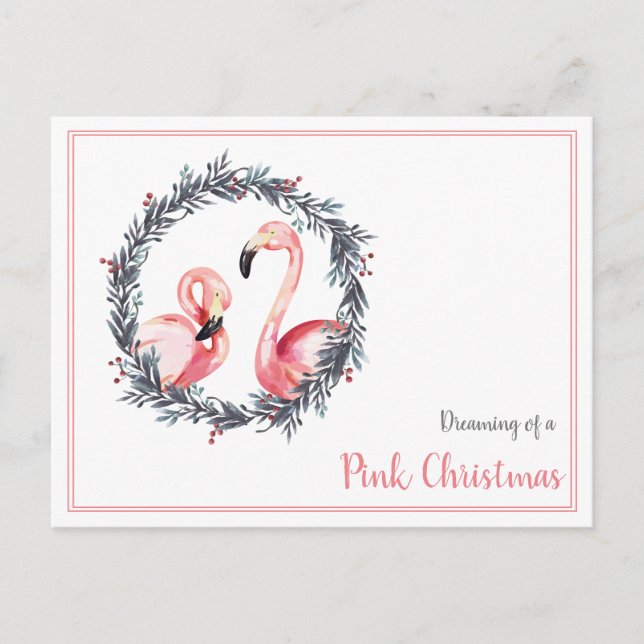 Girly Flamingo dreaming of a pink Christmas Postcard (Front)