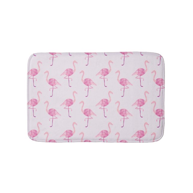 Girly Flamingo Pink Watercolor Pattern Bath Mat (Front)