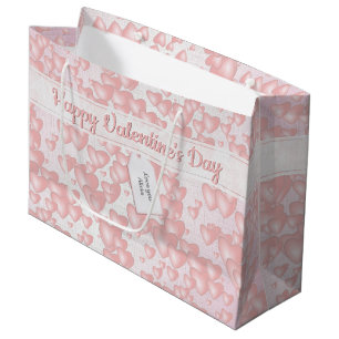 Girly Floating Pink Valentine Hearts Your Msg. Large Gift Bag