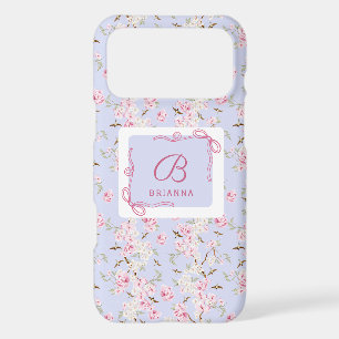 Girly Floral Blue Pink Bow Coquette Monogram