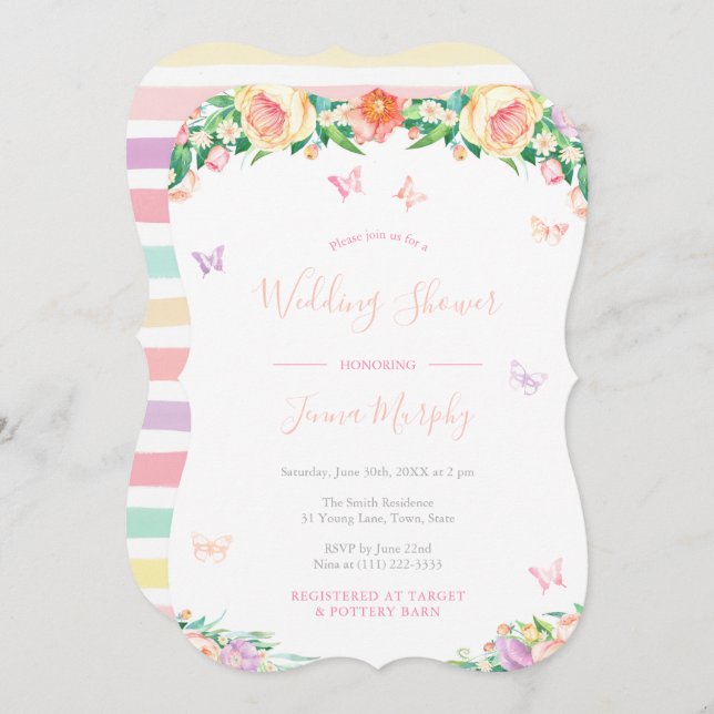 Girly Floral Butterflies Fairy Tale Bridal Shower Invitation (Front/Back)