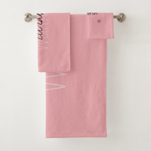 Girly Floral Calligraphy Name pink blush red Bath Towel Set
