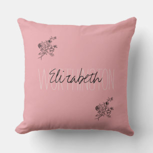 Girly Floral Calligraphy Name pink blush red Cushion