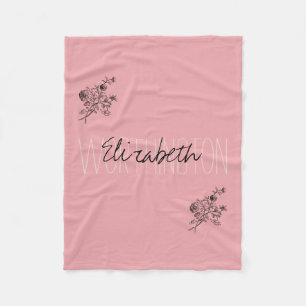 Girly Floral Calligraphy Name pink blush red Fleece Blanket
