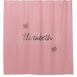 Girly Floral Calligraphy Name pink blush red Shower Curtain