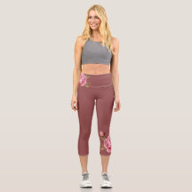 Girly floral dark dusty pink High Waisted Capris