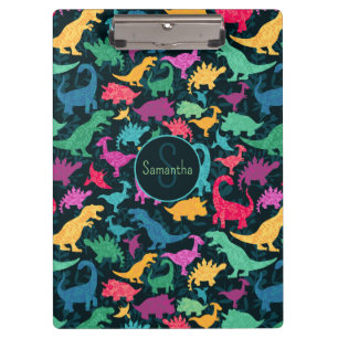 Girly Floral Dinosaur Silhouette Girls Clipboard