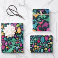 Girly Floral Dinosaur Silhouette Maximal Folk