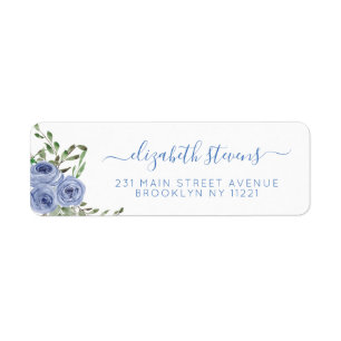 Girly Floral Dusty Blue Watercolor Rose Script Return Address Label