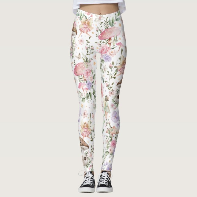 Girly Floral Fairy Enchanted Forest Leggings (Front)