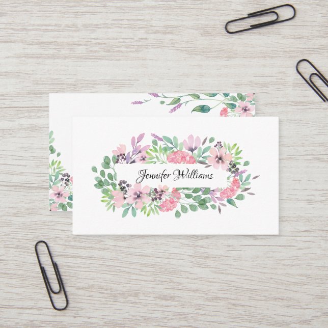 Girly Floral  Frame Makeup Artist Beauty Salon Business Card (Front/Back In Situ)