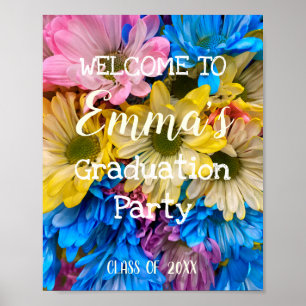 Girly Floral Graduation Party Bright Typography Poster