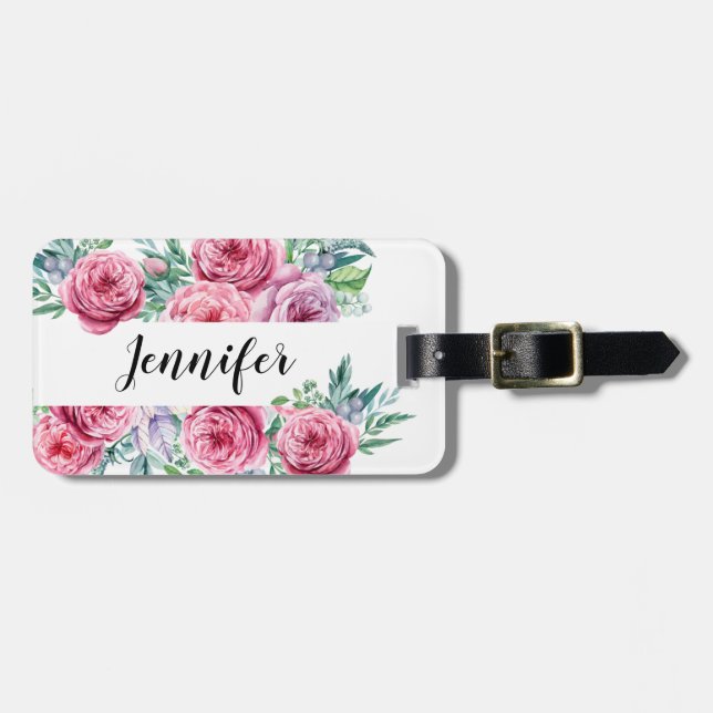 Girly floral luggage monogram tag (Front Horizontal)