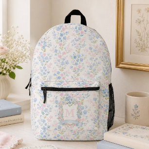 Girly Floral Monogram Printed Backpack