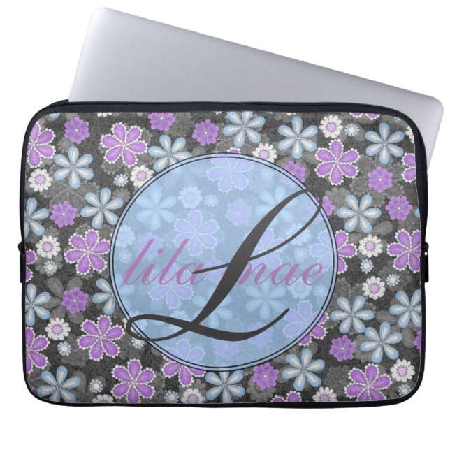 Girly Floral Monogramed 13" Mac Book/PC  Laptop Sleeve (Front)
