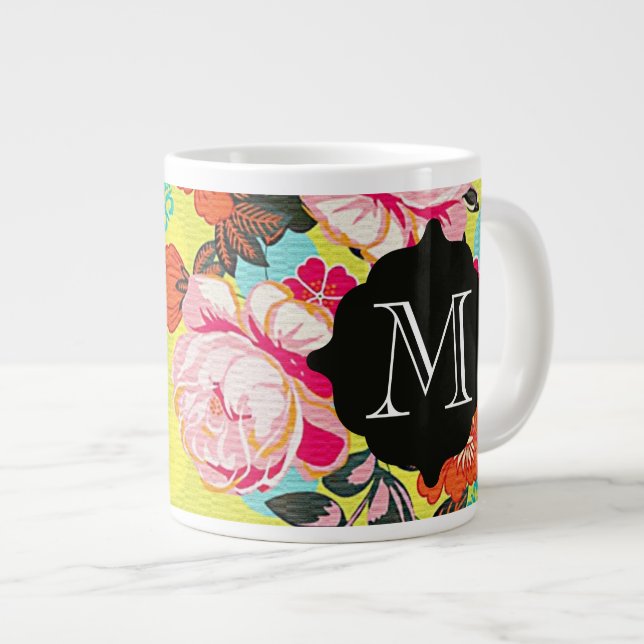 Girly Floral Paisley Monogram Giant Mug (Front Right)