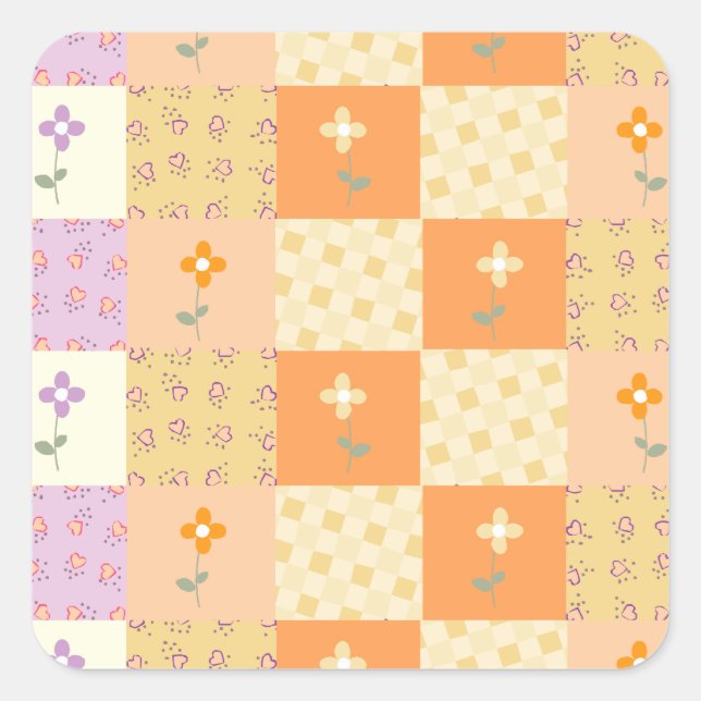 Girly Floral Patchwork Square Sticker (Front)