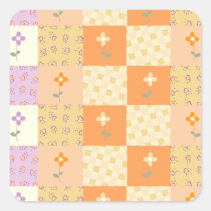 Girly Floral Patchwork Square Sticker