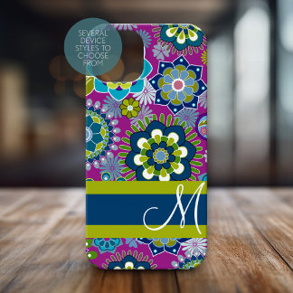 Girly Floral Pattern with Monogram iPhone 15 Pro Case